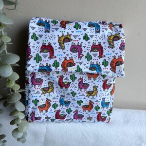 Llama Insulated Lunch Bag on white Background  for Women Kids, Reusable Lunch Cooler for School, Office, Picnic, Gift. Washable. Handmade