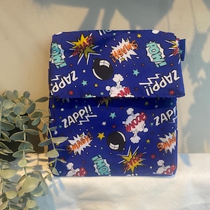 Zapp! Pow! Superhero Insulated Lunch Bag  for Women Kids, Reusable Lunch Cooler for School, Office, Picnic, Gift. Washable. Handmade