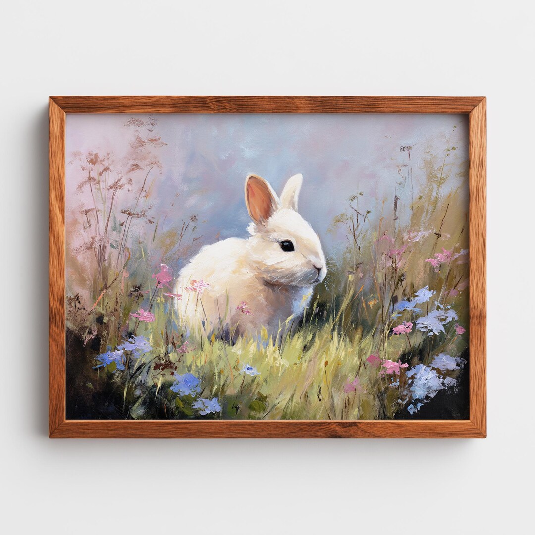 Cottage Core Rabbit Printable Cottagecore Bunny Painting - Adorable Spring Meadow Scene ...