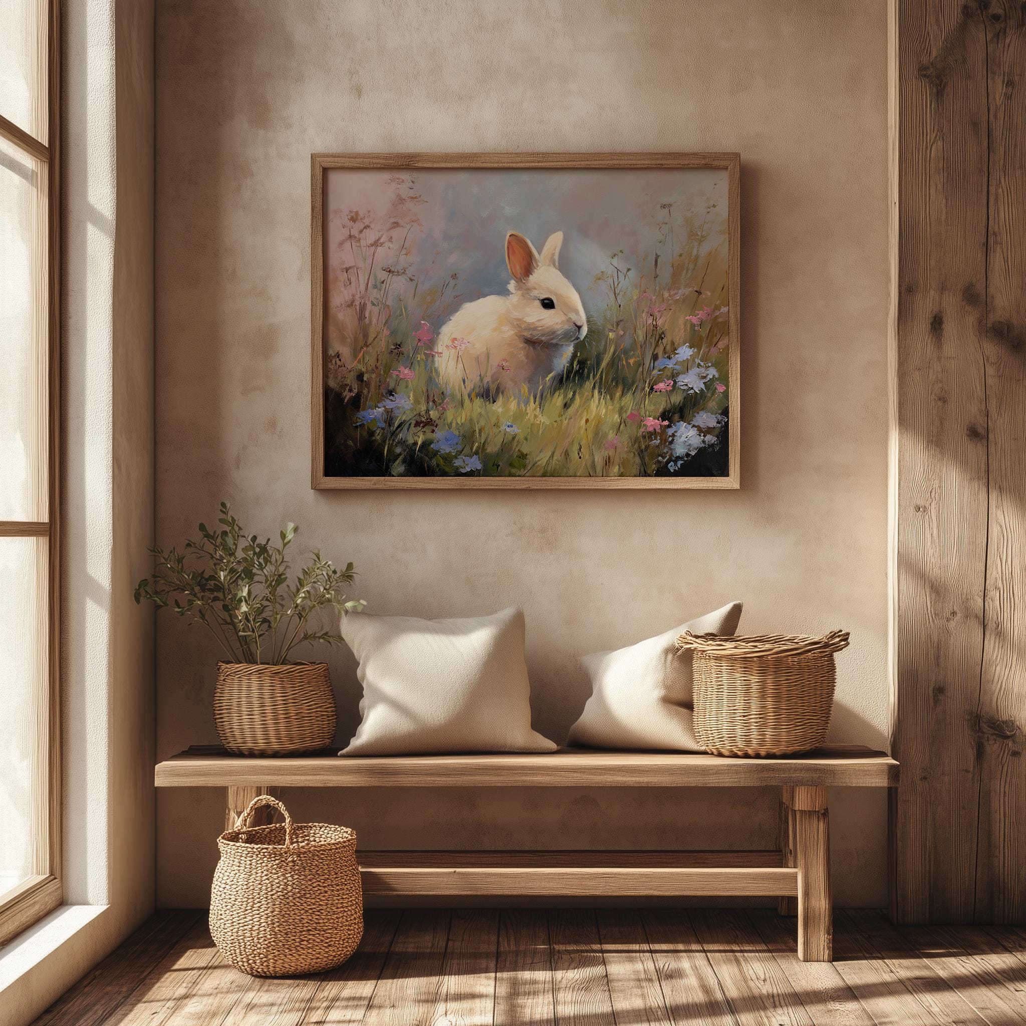 Cottage Core Rabbit Printable Cottagecore Bunny Painting - Adorable Spring Meadow Scene ...