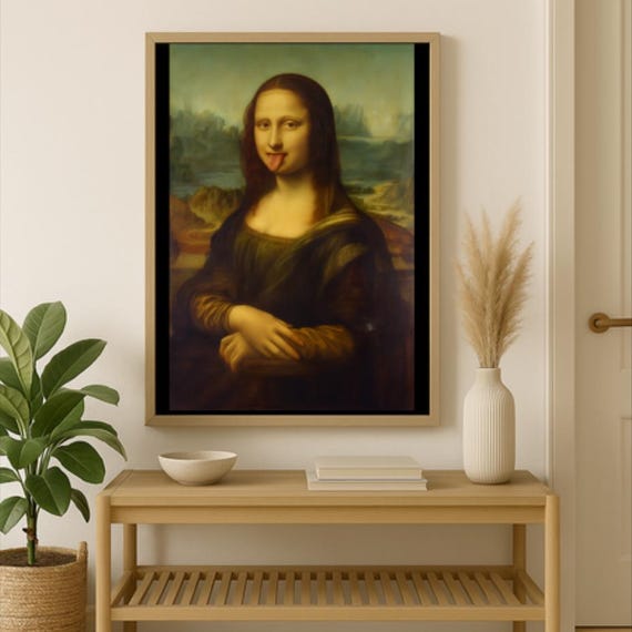Mona Lisa Sticking Tongue Out, Altered Vintage Art, Downloadable