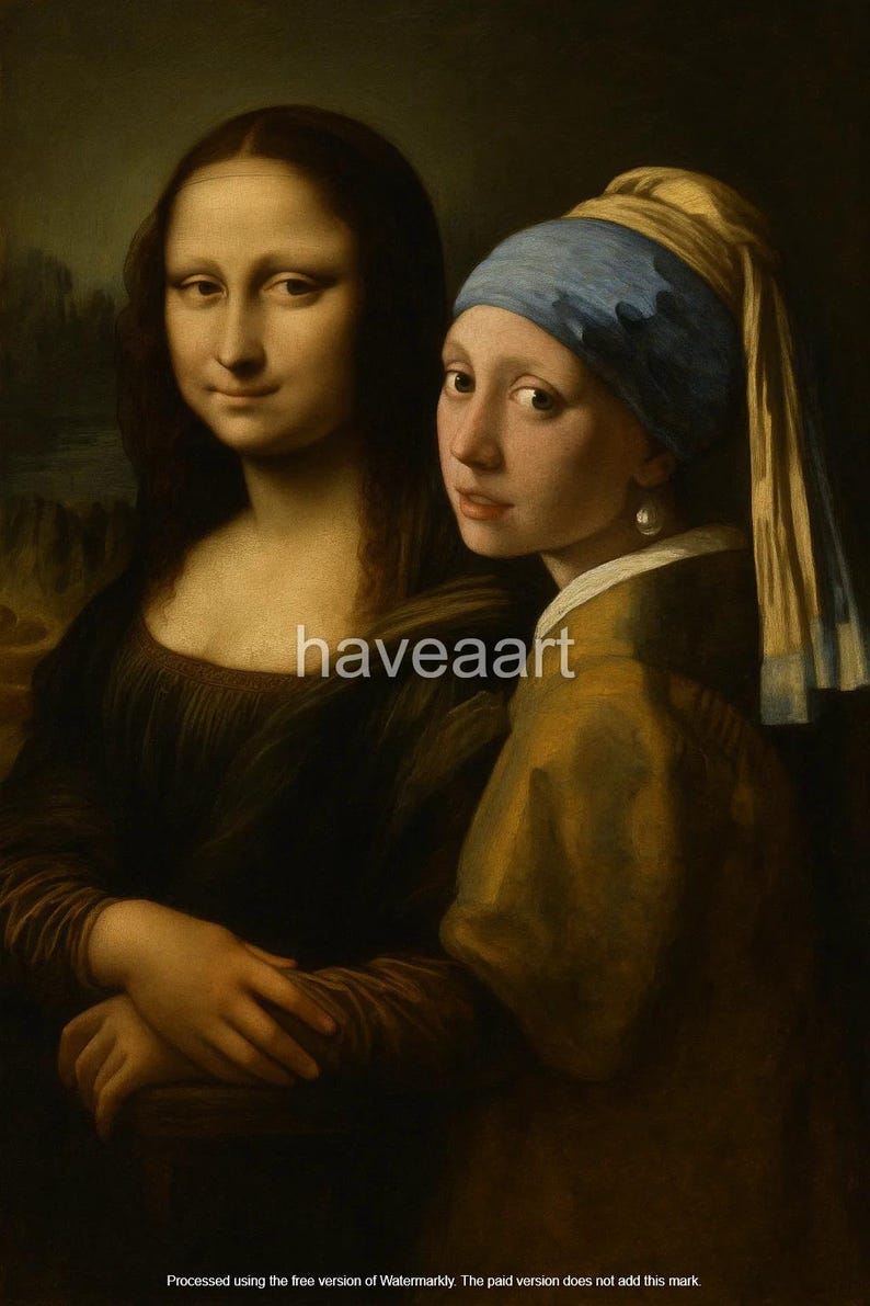 Mona Lisa & Girl With a Pearl Earring Mashup Art Print (digital ...