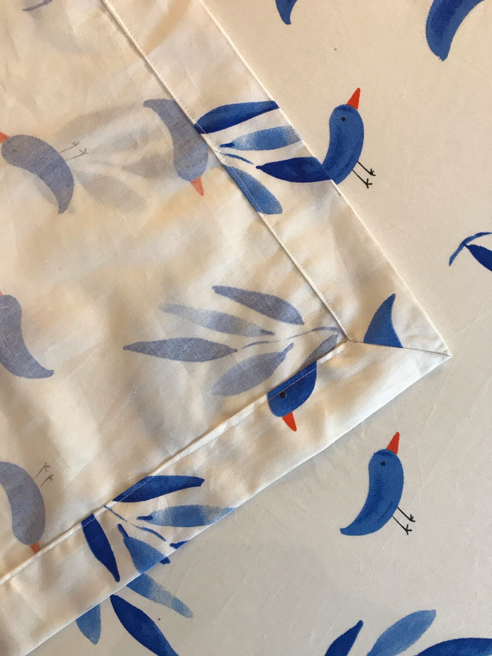 Tablecloth in design of nice blue birds handmade from cotton | Etsy