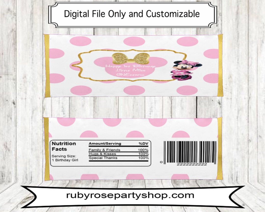 Minnie Mouse Candy Bar Wrapper- Minnie Mouse Party Favor- Custom Candy ...