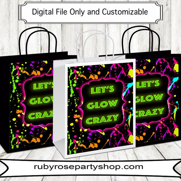 Glow Party Favor Bag- Glow in the dark Party- Neon Party Favor- Custom Gift Bag Label-