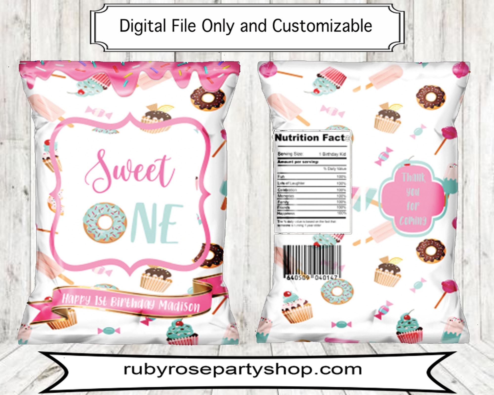 Sweet One Chip Bag- Sweet One Party Favor- Sweet One Birthday- Custom ...
