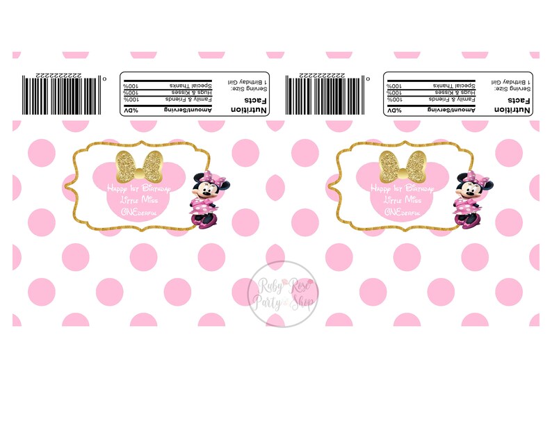 Minnie Mouse Candy Bar Wrapper- Minnie Mouse Party Favor- Custom Candy ...