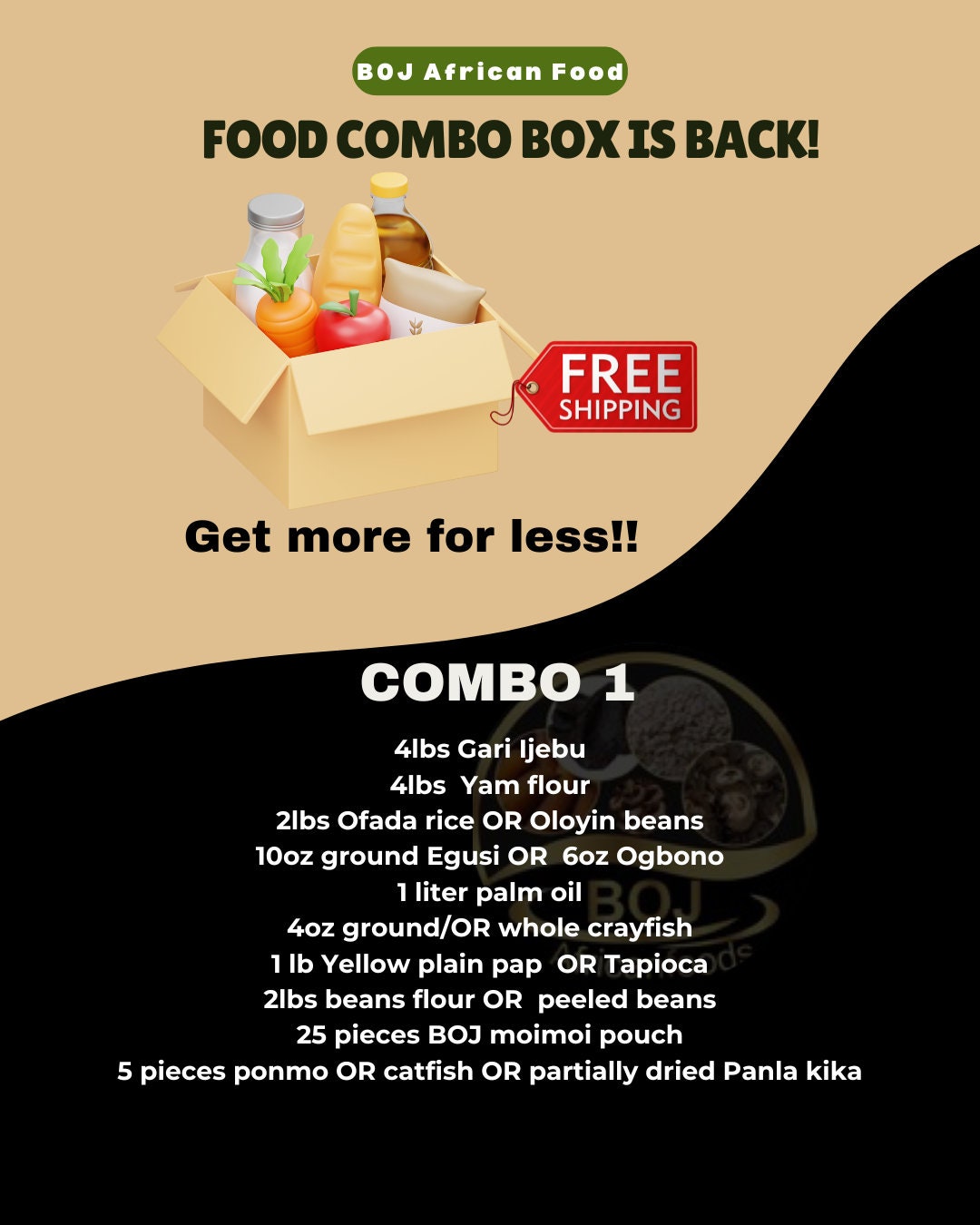 Food combo box/ African food  box- 10 African food stuffs! Please add a note to pick your options. Kindly READ description before buying