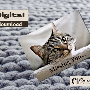 Cartão de gatinho fofo com saudades de você para impressão Cartão pensando em você, download, cartão com saudades de você, modelo de cartão, arquivo de design de cartão pensando em você