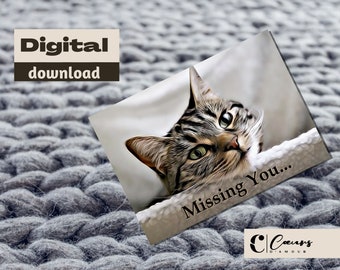 Missing You cute kitten card Printable Thinking Of You card,  Download, I Miss You Card, Card Template, Thinking of You Card Design File