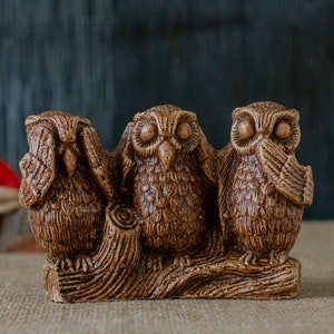 See No Evil Hear No Evil Speak No Evil Monkeys, No See No Hear No Speak, Three Monkeys, Animal Figurine, Owl Statue, Christmas Gift Holiday