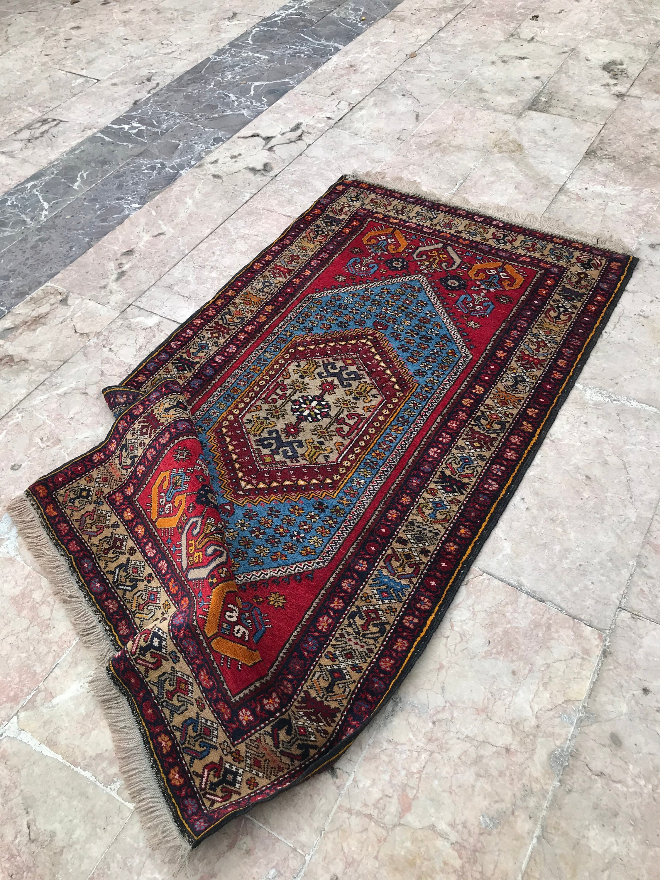 Vintage Style Wool Runner 80s Rug, Turkish Neutral Oushak Rug, Red