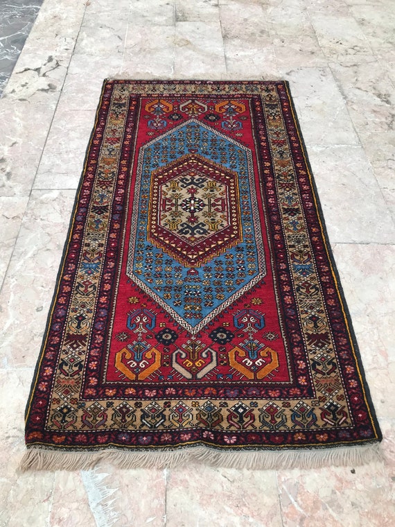 Vintage Style Wool Runner 80s Rug, Turkish Neutral Oushak Rug, Red