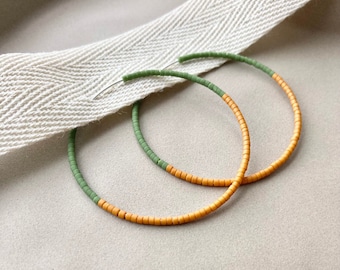 Pumpkin and Green Beaded Hoops - Sterling Silver | Large Hoop Earrings | Beaded Earrings | Minimal Hoop Earrings | Seed bead Earrings