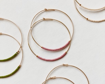 Fine Minimalist Hoop Earrings - Gold Filled | Fine Gold Hoops | Beaded Hoop Earrings | Delicate Hoops | Colourful Earrings | Gold Filled