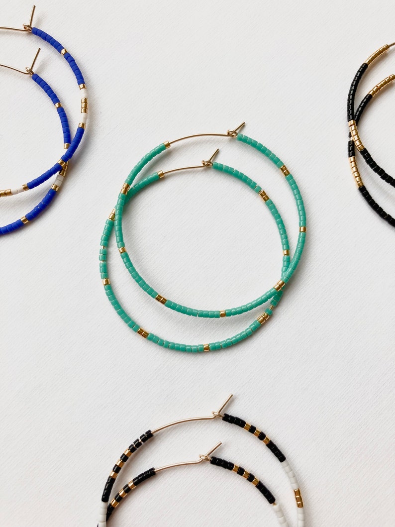 Turquoise Beaded Hoop Earrings Gold Filled Colourful Hoops Large Hoop Earrings Beaded Earrings Minimalist Earrings Hoop Earrings image 5