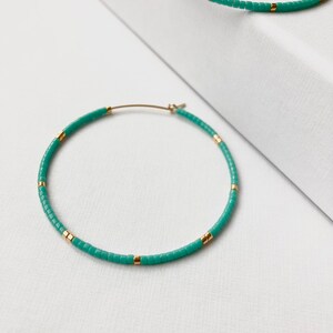 Turquoise Beaded Hoop Earrings Gold Filled Colourful Hoops Large Hoop Earrings Beaded Earrings Minimalist Earrings Hoop Earrings image 3