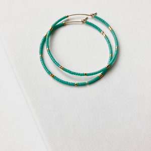 Turquoise Beaded Hoop Earrings Gold Filled Colourful Hoops Large Hoop Earrings Beaded Earrings Minimalist Earrings Hoop Earrings image 2