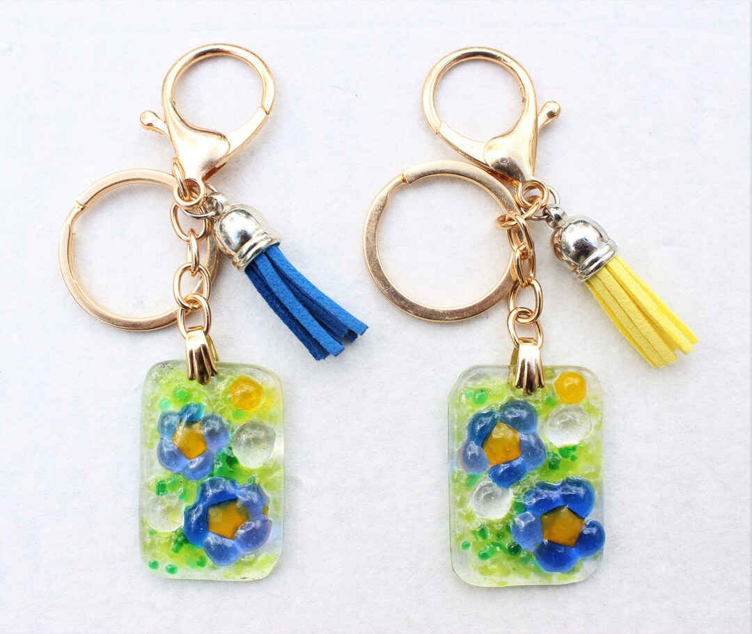 Fused Glass Keyrings Blue and Yellow Flowers Ukraine Appeal Etsy
