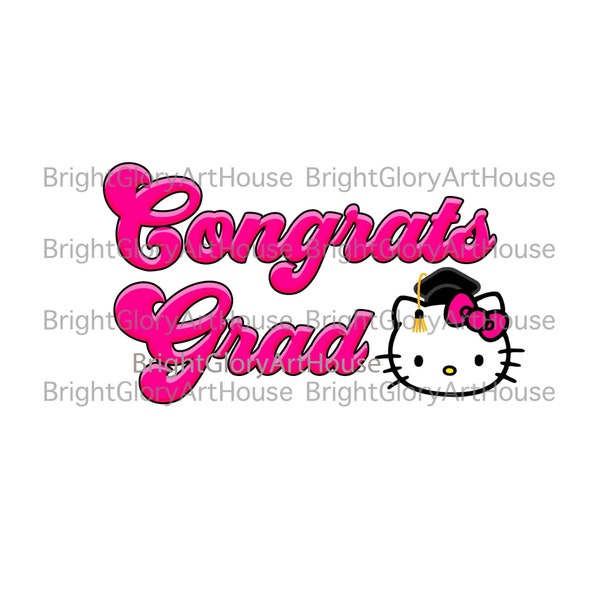Congrats Grad Pink PNG - Digital Download - Congrats Graduation Graduate Promotion Kawaii Kat