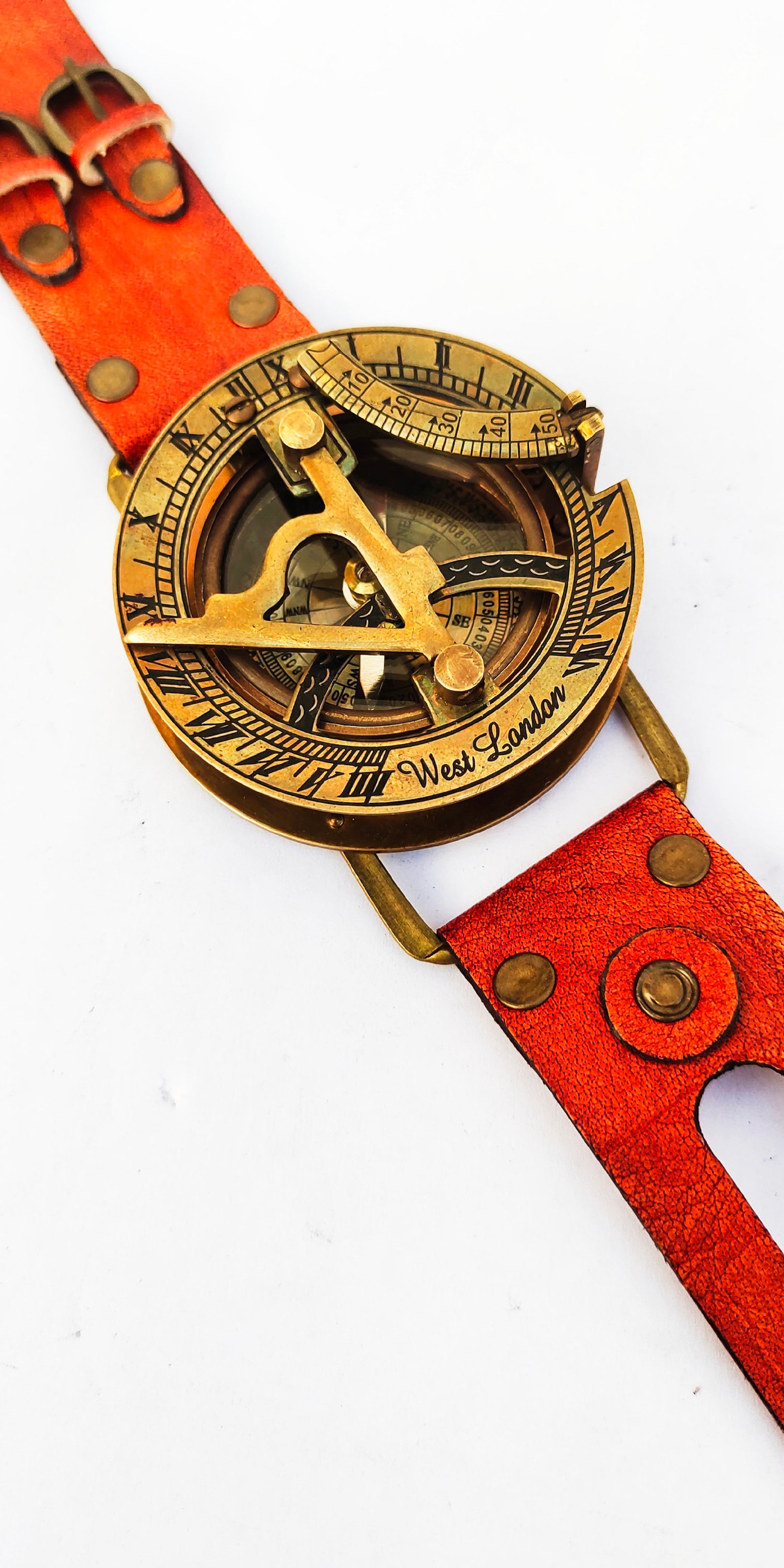Fantastic Brass Retro Sundial Compass Wrist Watch Leather Etsy