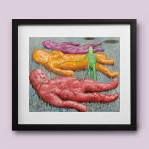 Somnolents- funny weird art print of an original weird painting, This surreal, sci fi art print makes for a trippy strange gift