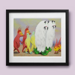 Twaamii-weird art print of an original acrylic painting of surreal creatures in a  sci-fi setting makes the perfect strange gift for geeks