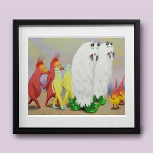 Twaamii-weird art print of an original acrylic painting of surreal creatures in a  sci-fi setting makes the perfect strange gift for geeks