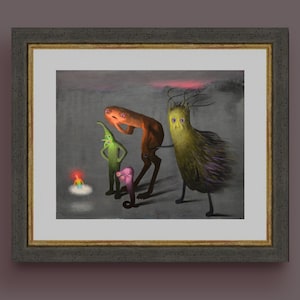 Figu-Weird art print of an original painting of a group of odd friends This surreal digital sci-fi art print makes the perfect strange gift