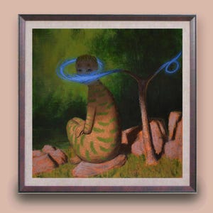 Amatha---Digital print of an original painting of a forest creature , This surreal print, bizarre art print makes the perfect weird present