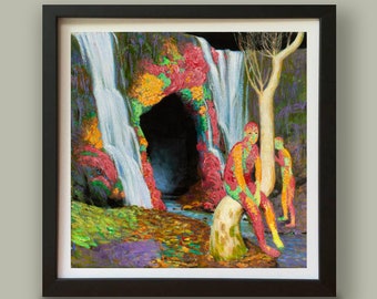 Chromophant-8"x8" trippy funny art print of an original weird painting, This surreal, sci fi art print makes for a very weird present