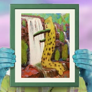Cascadaphilic -8"x 10"  funny weird art print of an original weird painting, This surreal, sci fi art print makes for a trippy  gift