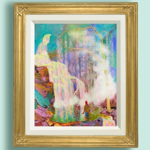 Liquidivismo: impresión artística extraña de una pintura original de una cascada mágica. Esta impresión artística surrealista digital de ciencia ficción es perfecta para excéntricos.
