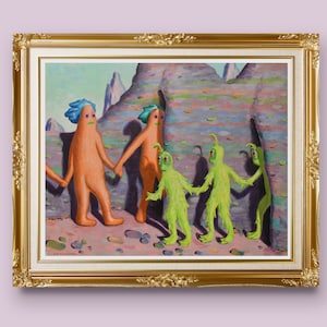 Bilitha- Weird art print of an original painting, This surreal digital sci-fi art print of alien cave people makes the perfect strange gift