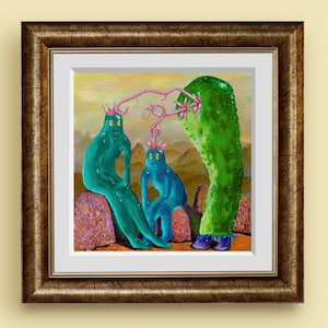 Gelum- 8&quot;x8&quot; bizarre funny art print of a weird original  painting, This surreal, sci fi art print makes for a trippy gift of strangeness