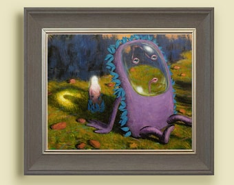 Fraklit- unique art print of an original weird painting, This sweet but strangely  weird art print makes for a surreal  gift for a friend