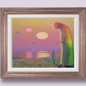 Soomlooli - Impresión artística surrealista de ciencia ficción: Atardecer extraterrestre con criaturas