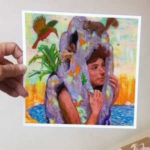 Ecolithic,Weird art print of an original weird painting, 8"x8", This surreal print, bizarre art print makes the perfect weird present