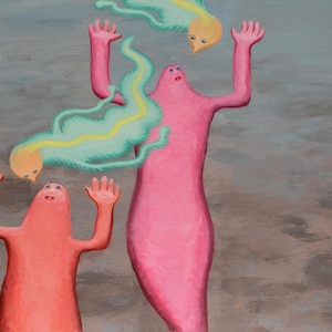 Vistru- Original (UNFRAMED) 16&quot;x20&quot; acrylic sci-fi painting of weird alien figures made in a colorful surrealistic style