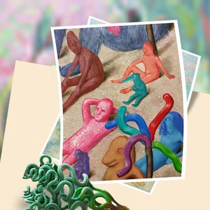 Hominospeciation-8&quot;x10 weird art print of an original weird painting, This surreal digital print makes for a trippy bizarre gift