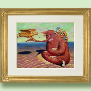 Paerox-8&quot;x10&quot;  bizarre funny art print of an original weird painting, This strange  sci fi art print makes for a trippy surreal gift