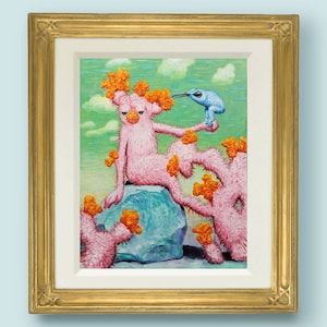 Kiwakiwii: divertida impresión artística digital surrealista de 8" x 10" de una pintura extraña original. Esta persona cactus de ciencia ficción animará tus paredes.
