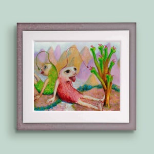 Rubervertal-8&quot;x10&quot;  strangely weird art print of an original weird painting, This surreal, sci fi art print makes for a bizarre strange gift