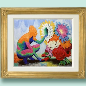 Blossalutating- original weird painting is now a weird art print, This surreal, flowery sci fi art print is fun as a trippy strange gift
