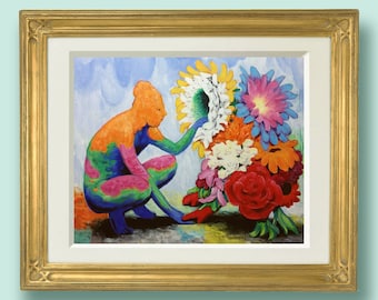 Blossalutating- original weird painting is now a weird art print, This surreal, flowery sci fi art print is fun as a trippy strange gift