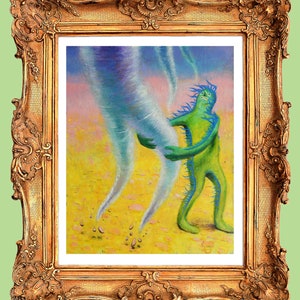 Funntwis, Weird art print of an original bizarre painting, tornado man, This surreal digital print, scifi art print makes a fun strange gift