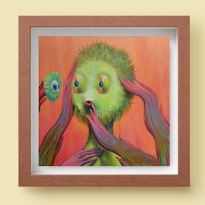 Flimbi- Digital print of an original painting pictures two weird creatures enjoying a moment together. Makes a great sci fi gift