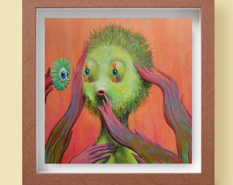 Flimbi- Digital print of an original painting pictures two weird creatures enjoying a moment together. Makes a great sci fi gift