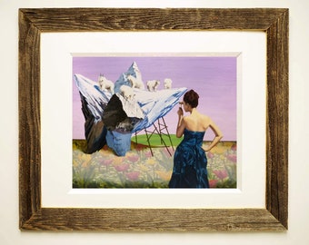 Naturalist - Surreal Realism Art Print, Woman & Mountain Goats