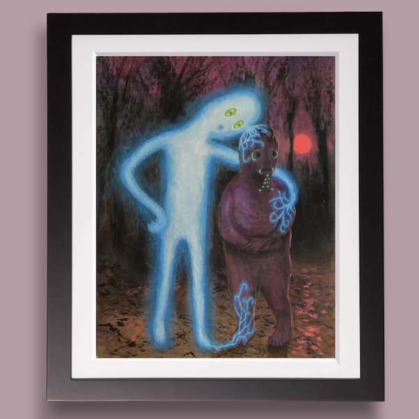 Phozz- weird art print of an original weird painting, fun wall art, This surreal print, sci-fi art print makes the perfect strange gift